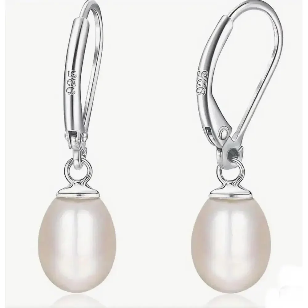 925 AAA Quality Genuine Freshwater Cultured Pearl Drop Dangle Earrings White